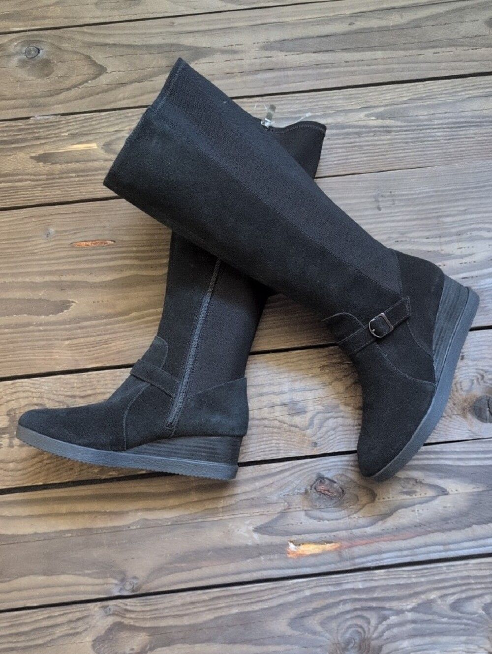 NWOT Dansko Black Suede Wedge Knee High Boots 39